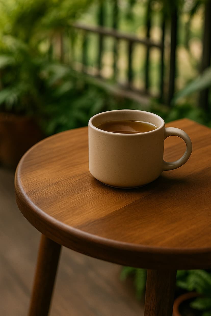Peaceful morning coffee surrounded by green plants