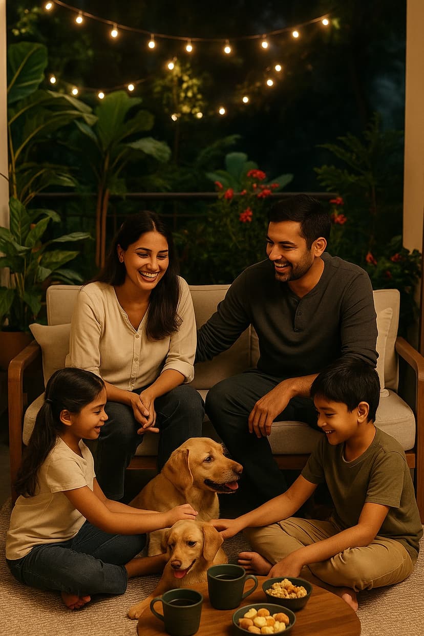 Evening gatherings with family under ambient lights