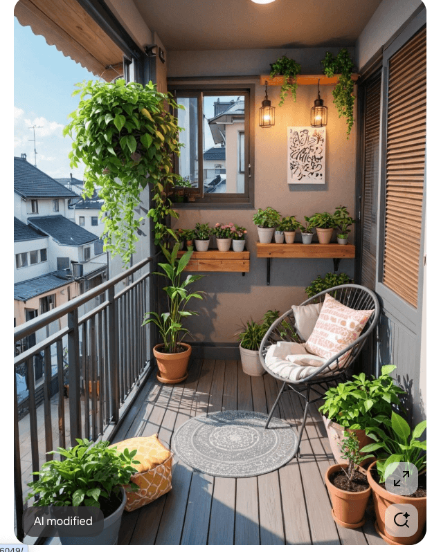 Professional gardener maintaining balcony plants