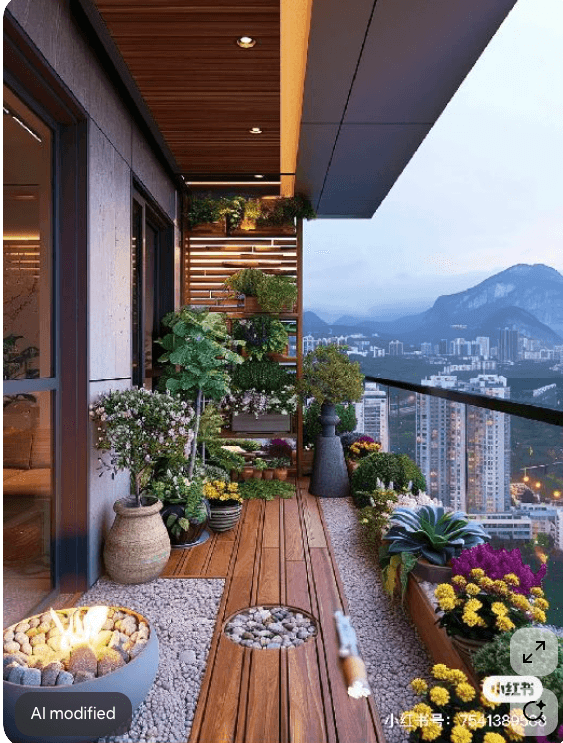 Peaceful balcony with mountain views